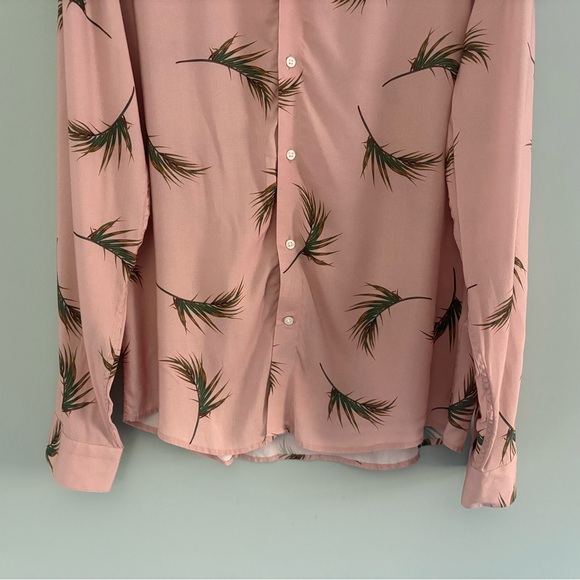 Reiss Women’s Palm Print Button Down Blouse Pink Viscose Slim Fit Size XL - Picture 5 of 10